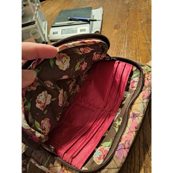 Vera Bradley Quilted Floral Purse Bag Brown Green Orange Pink Fixer Upper READ - Picture 10 of 12